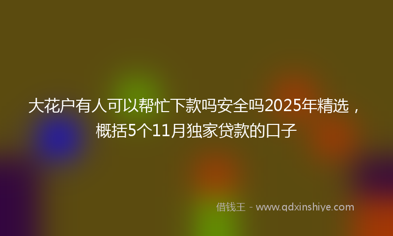大花户有人可以帮忙下款吗安全吗2025年精选，概括5个11月独家贷款的口子