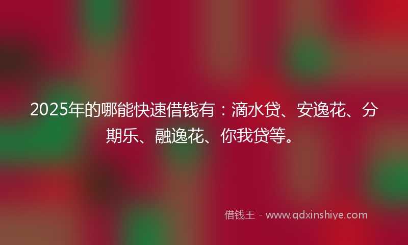 2025年的哪能快速借钱有：滴水贷、安逸花、分期乐、融逸花、你我贷等。