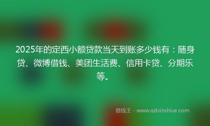 2025年的定西小额贷款当天到账多少钱有：随身贷、微博借钱、美团生活费、信用卡贷、分期乐等。