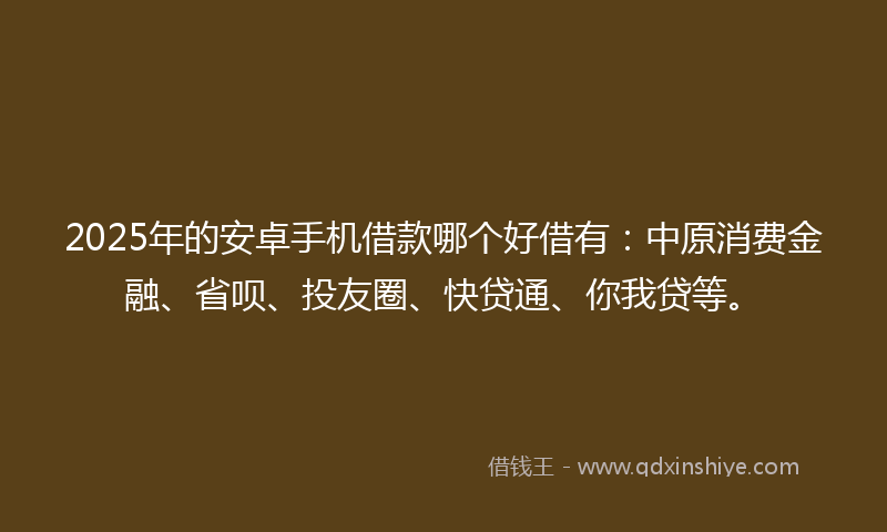 2025年的安卓手机借款哪个好借有：中原消费金融、省呗、投友圈、快贷通、你我贷等。