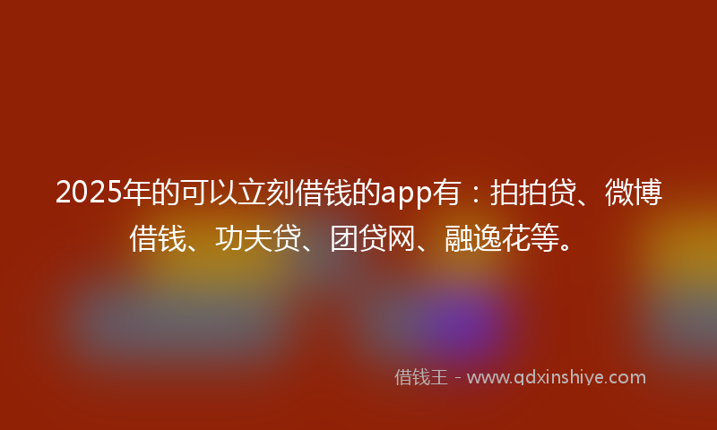 2025年的可以立刻借钱的app有：拍拍贷、微博借钱、功夫贷、团贷网、融逸花等。