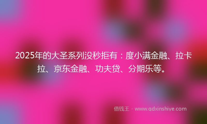 2025年的大圣系列没秒拒有：度小满金融、拉卡拉、京东金融、功夫贷、分期乐等。