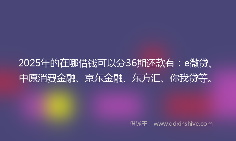 2025年的在哪借钱可以分36期还款有：e微贷、中原消费金融、京东金融、东方汇、你我贷等。