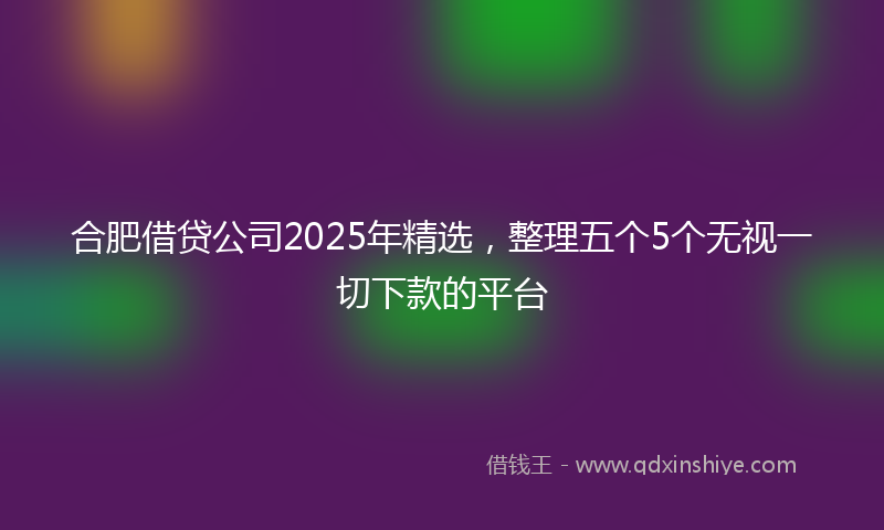 合肥借贷公司2025年精选，整理五个5个无视一切下款的平台