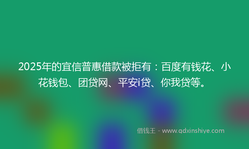 2025年的宜信普惠借款被拒有：百度有钱花、小花钱包、团贷网、平安i贷、你我贷等。