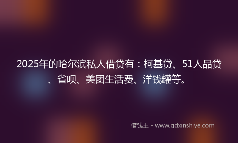 2025年的哈尔滨私人借贷有：柯基贷、51人品贷、省呗、美团生活费、洋钱罐等。