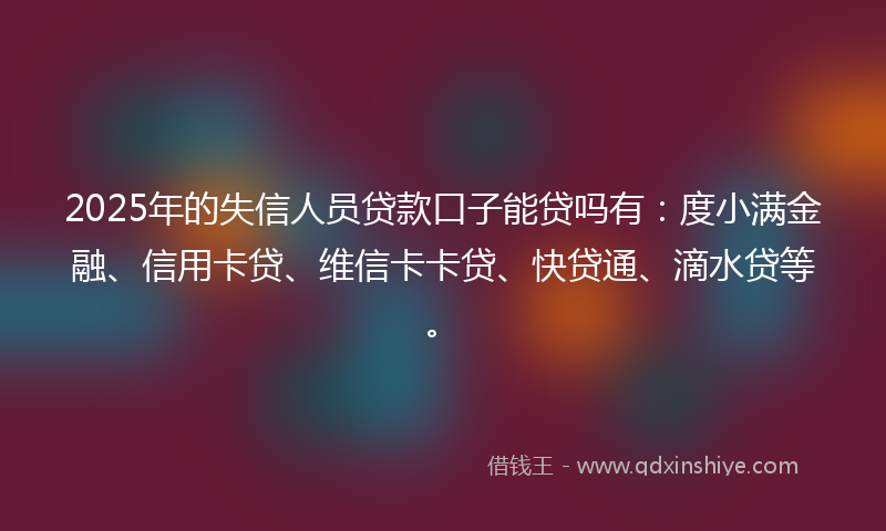2025年的失信人员贷款口子能贷吗有：度小满金融、信用卡贷、维信卡卡贷、快贷通、滴水贷等。