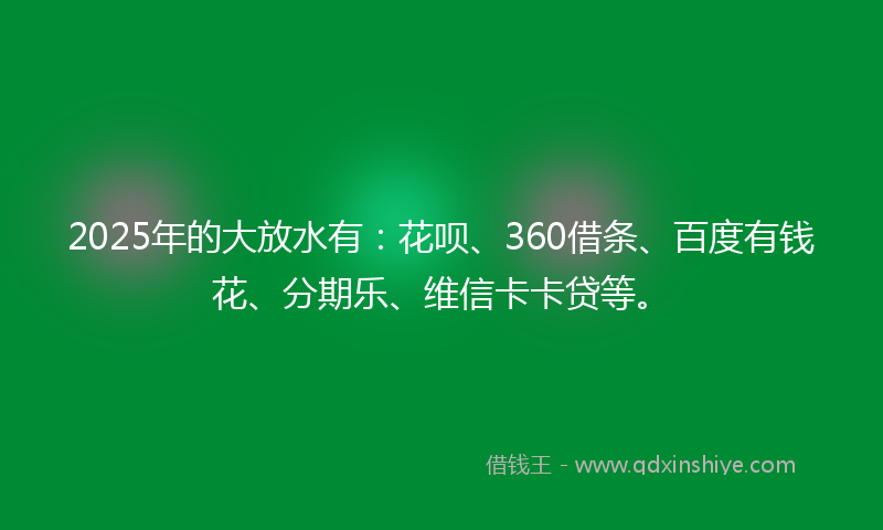 2025年的大放水有：花呗、360借条、百度有钱花、分期乐、维信卡卡贷等。