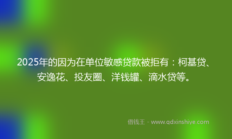 2025年的因为在单位敏感贷款被拒有：柯基贷、安逸花、投友圈、洋钱罐、滴水贷等。