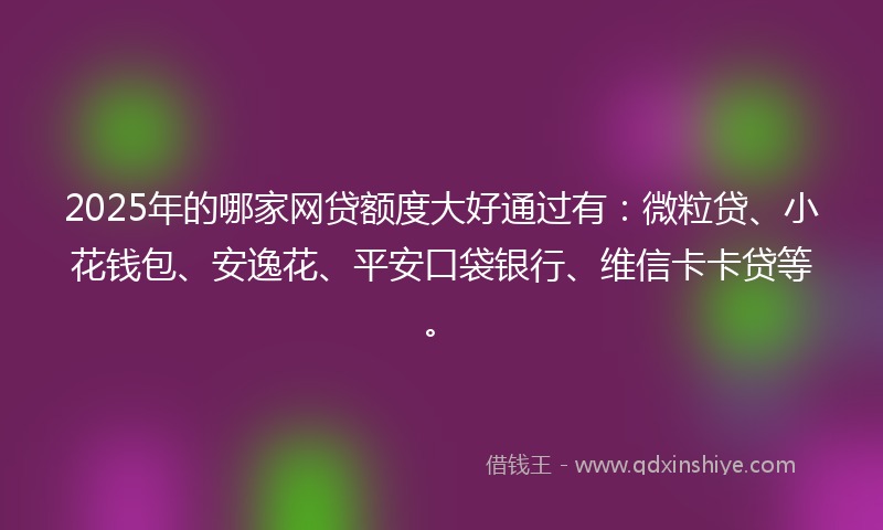 2025年的哪家网贷额度大好通过有：微粒贷、小花钱包、安逸花、平安口袋银行、维信卡卡贷等。