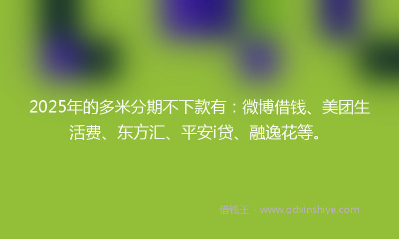 2025年的多米分期不下款有：微博借钱、美团生活费、东方汇、平安i贷、融逸花等。