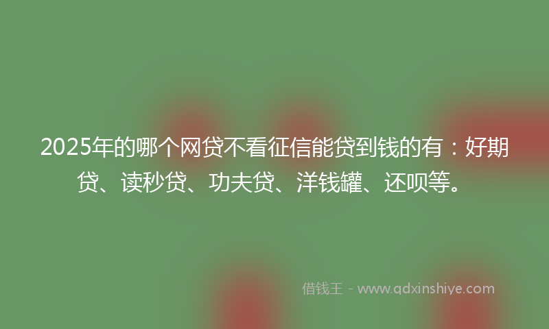 2025年的哪个网贷不看征信能贷到钱的有：好期贷、读秒贷、功夫贷、洋钱罐、还呗等。