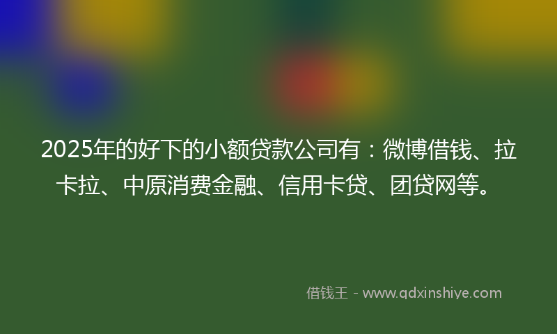 2025年的好下的小额贷款公司有：微博借钱、拉卡拉、中原消费金融、信用卡贷、团贷网等。