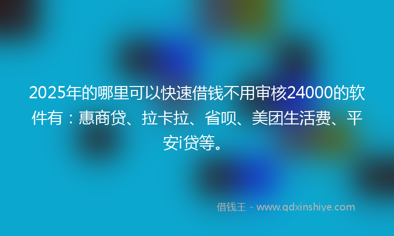 2025年的哪里可以快速借钱不用审核24000的软件有：惠商贷、拉卡拉、省呗、美团生活费、平安i贷等。
