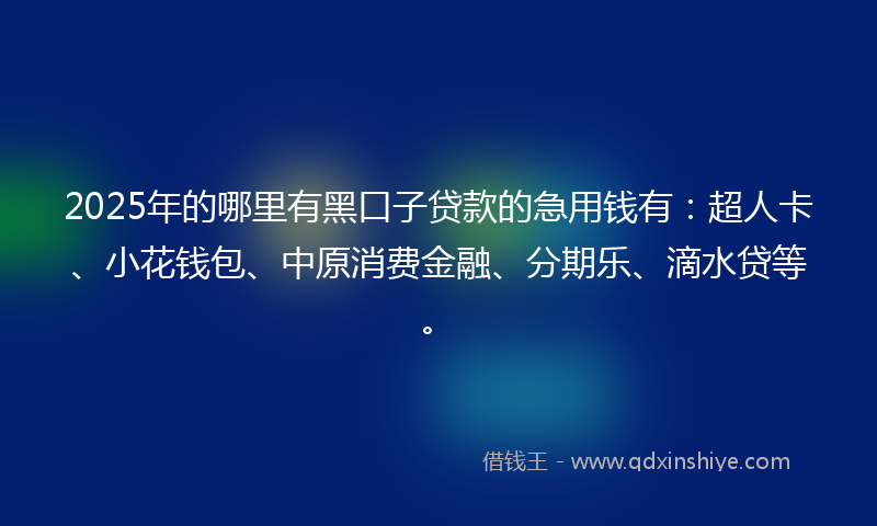 2025年的哪里有黑口子贷款的急用钱有：超人卡、小花钱包、中原消费金融、分期乐、滴水贷等。
