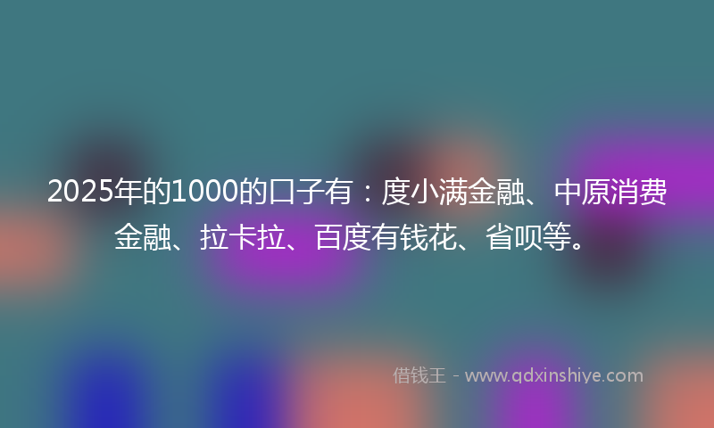 2025年的1000的口子有：度小满金融、中原消费金融、拉卡拉、百度有钱花、省呗等。