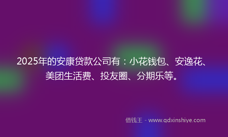2025年的安康贷款公司有：小花钱包、安逸花、美团生活费、投友圈、分期乐等。