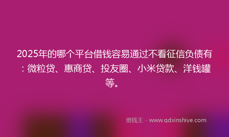 2025年的哪个平台借钱容易通过不看征信负债有：微粒贷、惠商贷、投友圈、小米贷款、洋钱罐等。