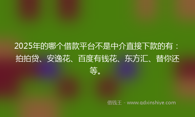 2025年的哪个借款平台不是中介直接下款的有：拍拍贷、安逸花、百度有钱花、东方汇、替你还等。