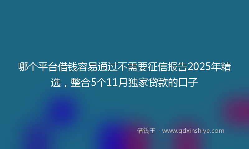 哪个平台借钱容易通过不需要征信报告2025年精选，整合5个11月独家贷款的口子