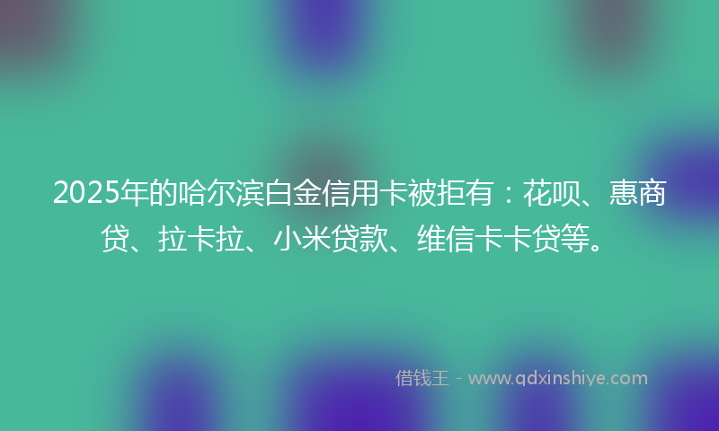 2025年的哈尔滨白金信用卡被拒有：花呗、惠商贷、拉卡拉、小米贷款、维信卡卡贷等。