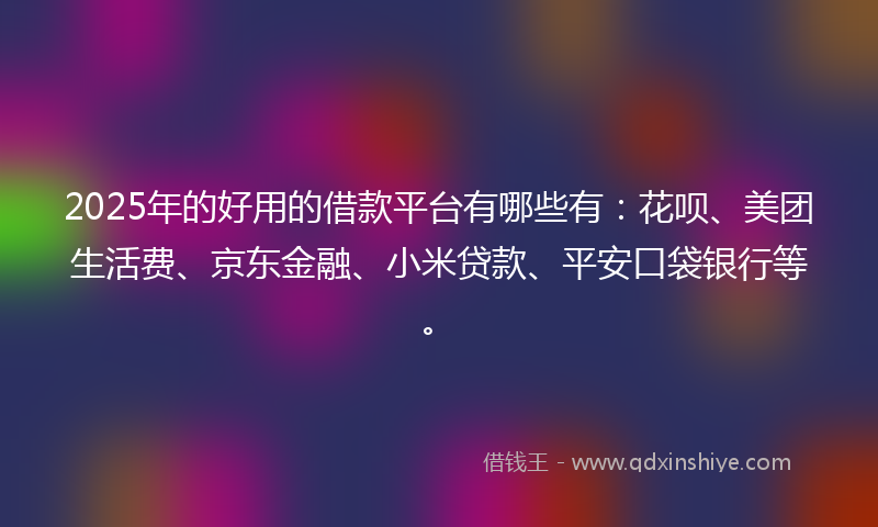 2025年的好用的借款平台有哪些有：花呗、美团生活费、京东金融、小米贷款、平安口袋银行等。