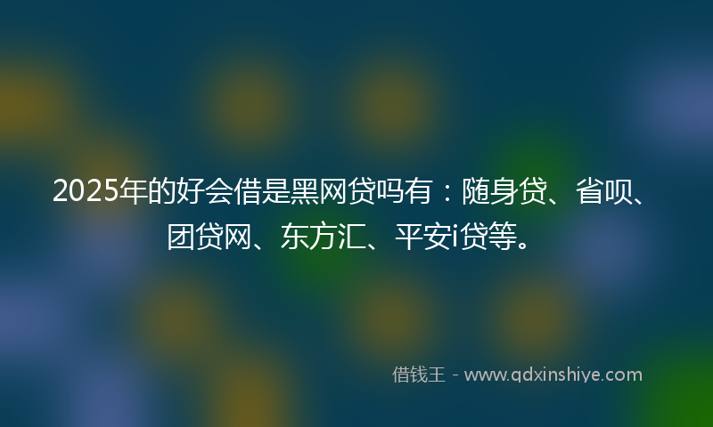 2025年的好会借是黑网贷吗有：随身贷、省呗、团贷网、东方汇、平安i贷等。