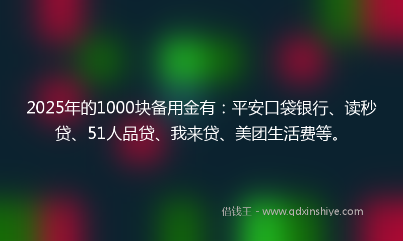 2025年的1000块备用金有：平安口袋银行、读秒贷、51人品贷、我来贷、美团生活费等。