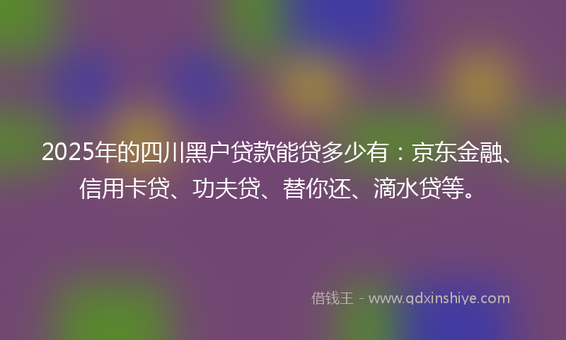 2025年的四川黑户贷款能贷多少有：京东金融、信用卡贷、功夫贷、替你还、滴水贷等。