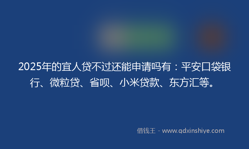 2025年的宜人贷不过还能申请吗有：平安口袋银行、微粒贷、省呗、小米贷款、东方汇等。