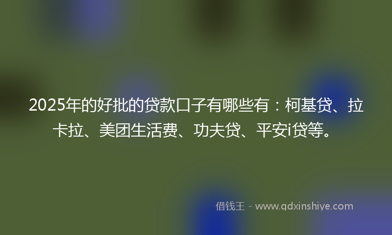 2025年的好批的贷款口子有哪些有：柯基贷、拉卡拉、美团生活费、功夫贷、平安i贷等。