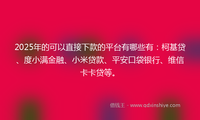 2025年的可以直接下款的平台有哪些有：柯基贷、度小满金融、小米贷款、平安口袋银行、维信卡卡贷等。