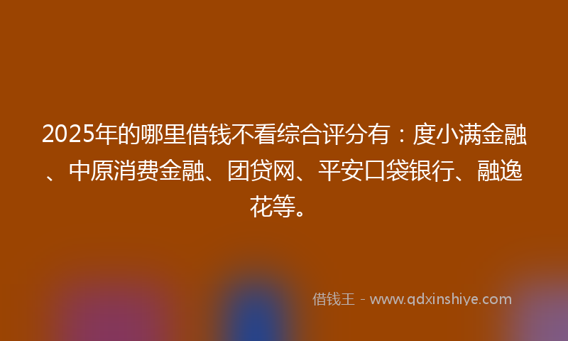 2025年的哪里借钱不看综合评分有：度小满金融、中原消费金融、团贷网、平安口袋银行、融逸花等。