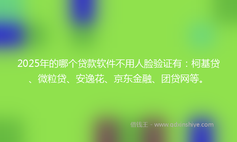 2025年的哪个贷款软件不用人脸验证有：柯基贷、微粒贷、安逸花、京东金融、团贷网等。