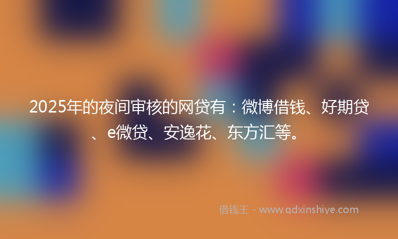 2025年的夜间审核的网贷有：微博借钱、好期贷、e微贷、安逸花、东方汇等。