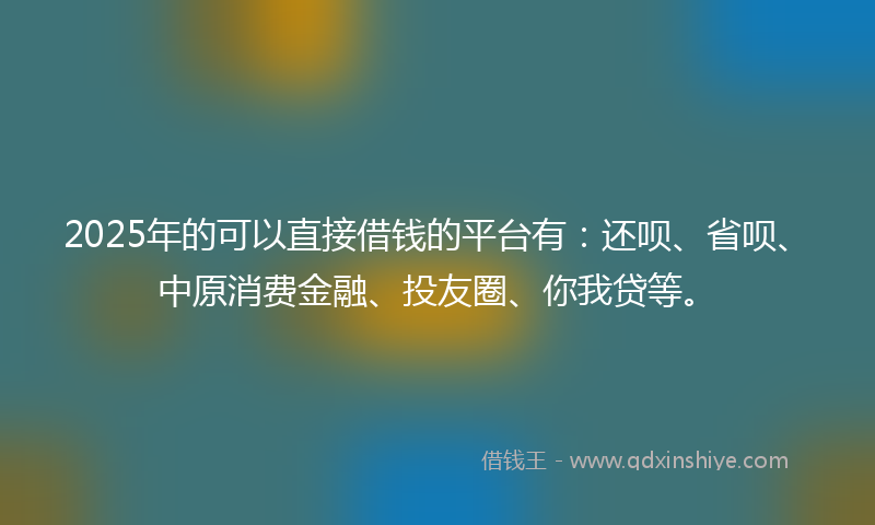 2025年的可以直接借钱的平台有：还呗、省呗、中原消费金融、投友圈、你我贷等。