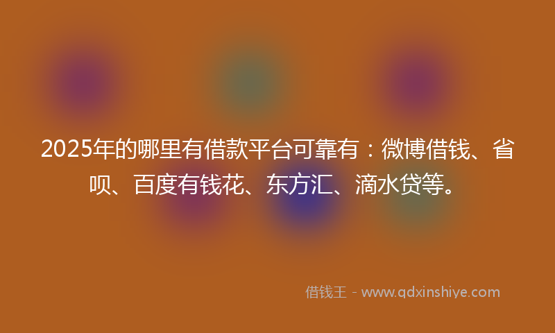 2025年的哪里有借款平台可靠有：微博借钱、省呗、百度有钱花、东方汇、滴水贷等。