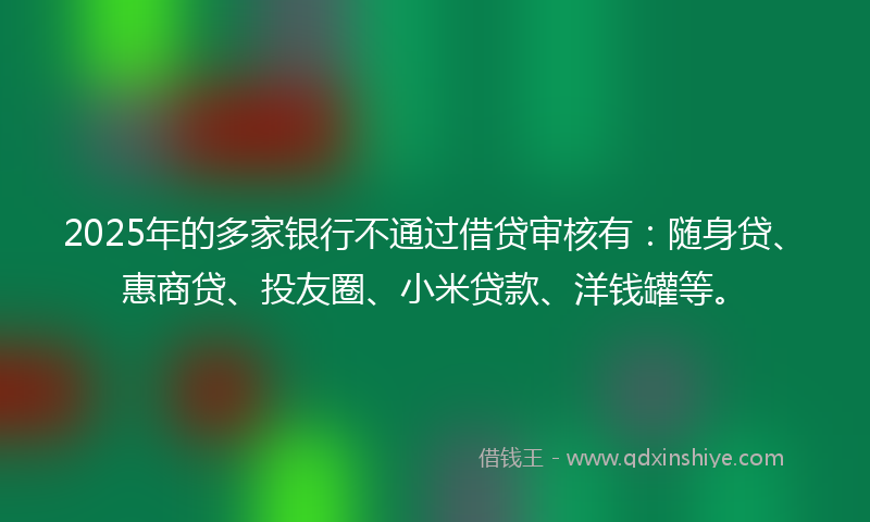 2025年的多家银行不通过借贷审核有：随身贷、惠商贷、投友圈、小米贷款、洋钱罐等。