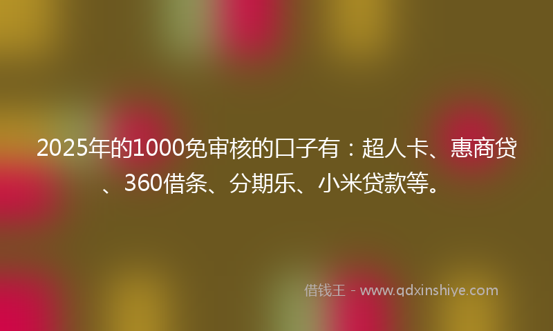 2025年的1000免审核的口子有：超人卡、惠商贷、360借条、分期乐、小米贷款等。