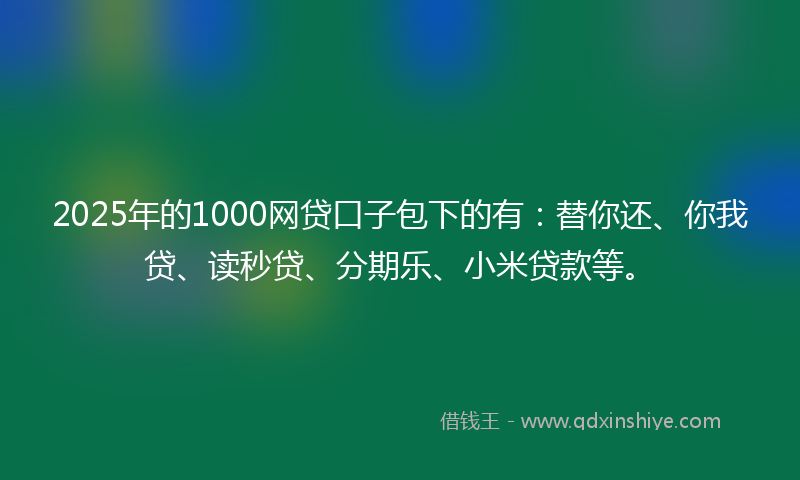 2025年的1000网贷口子包下的有：替你还、你我贷、读秒贷、分期乐、小米贷款等。