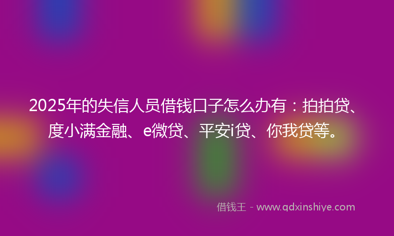 2025年的失信人员借钱口子怎么办有：拍拍贷、度小满金融、e微贷、平安i贷、你我贷等。