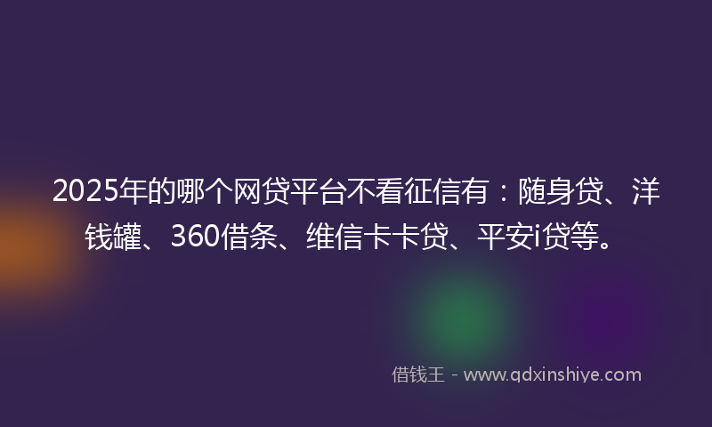 2025年的哪个网贷平台不看征信有：随身贷、洋钱罐、360借条、维信卡卡贷、平安i贷等。