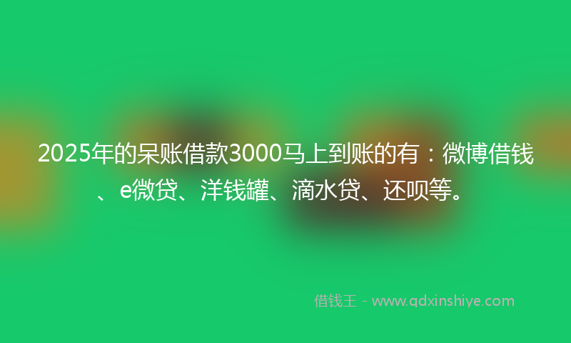 2025年的呆账借款3000马上到账的有：微博借钱、e微贷、洋钱罐、滴水贷、还呗等。