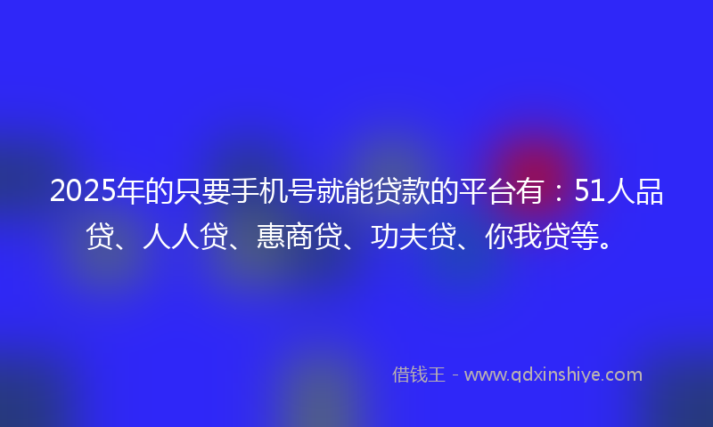 2025年的只要手机号就能贷款的平台有：51人品贷、人人贷、惠商贷、功夫贷、你我贷等。