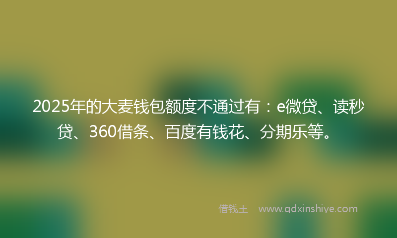 2025年的大麦钱包额度不通过有：e微贷、读秒贷、360借条、百度有钱花、分期乐等。
