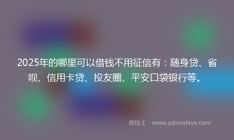 2025年的哪里可以借钱不用征信有：随身贷、省呗、信用卡贷、投友圈、平安口袋银行等。