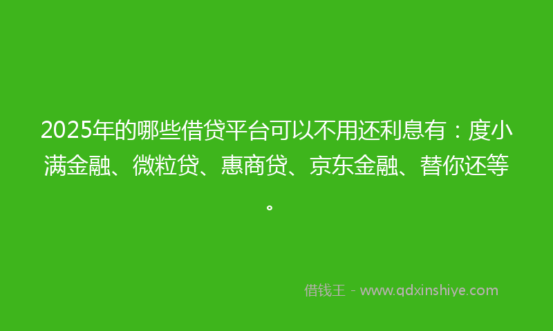 2025年的哪些借贷平台可以不用还利息有：度小满金融、微粒贷、惠商贷、京东金融、替你还等。