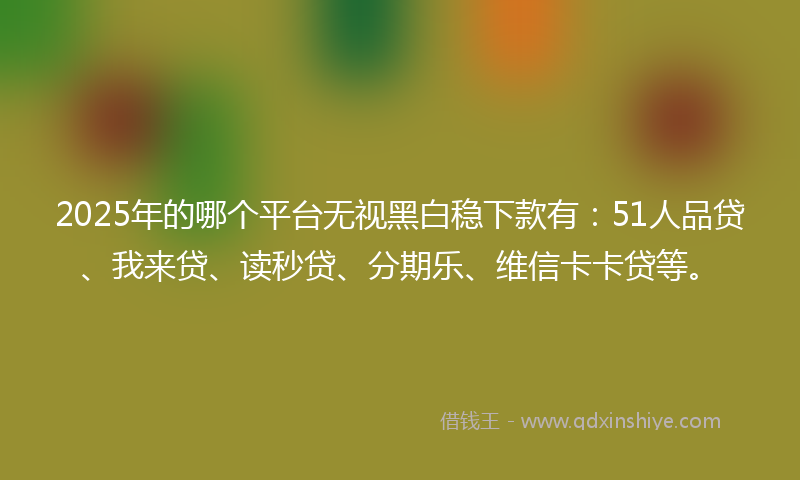 2025年的哪个平台无视黑白稳下款有：51人品贷、我来贷、读秒贷、分期乐、维信卡卡贷等。