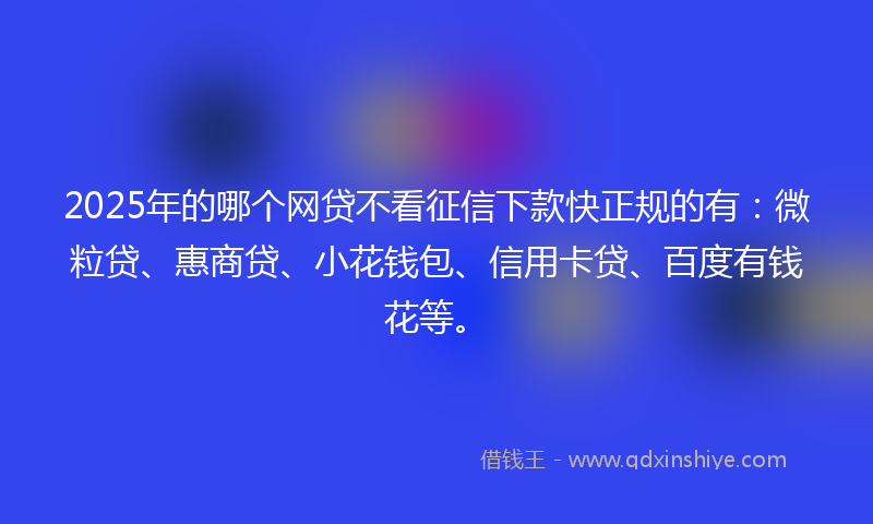2025年的哪个网贷不看征信下款快正规的有：微粒贷、惠商贷、小花钱包、信用卡贷、百度有钱花等。