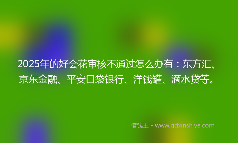 2025年的好会花审核不通过怎么办有：东方汇、京东金融、平安口袋银行、洋钱罐、滴水贷等。